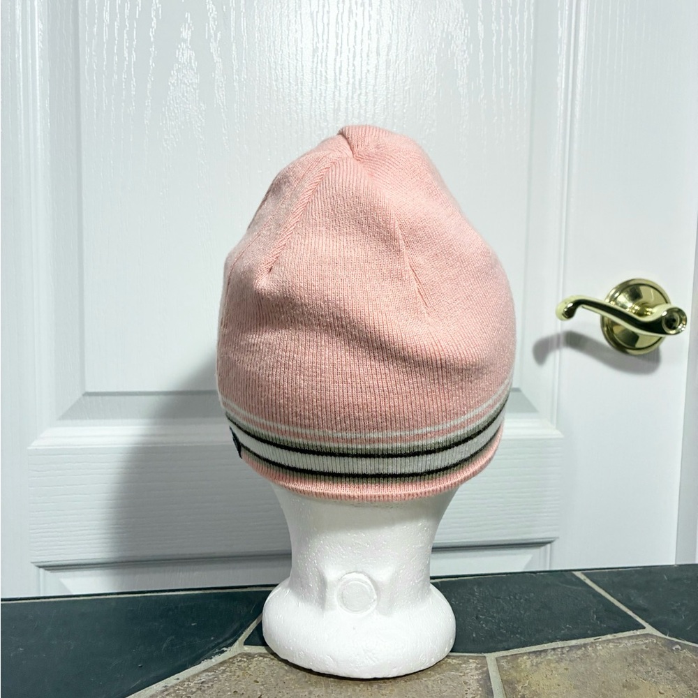Y2K Adidas Reversible ClimaWarm Beanie Pink Brown White Stripes - Picture 7 of 13